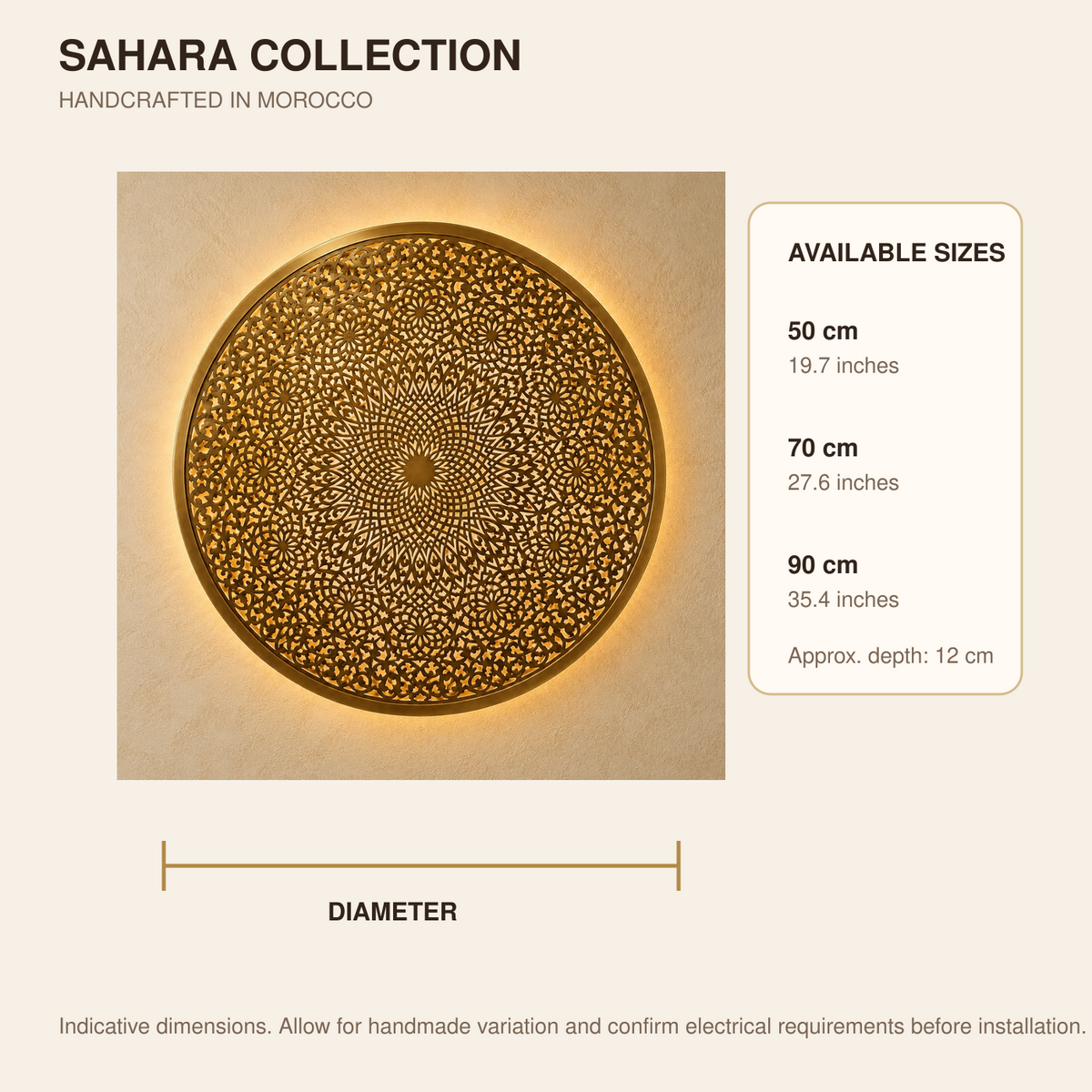 Round Moroccan brass wall lamp sizes 50 70 and 90 cm