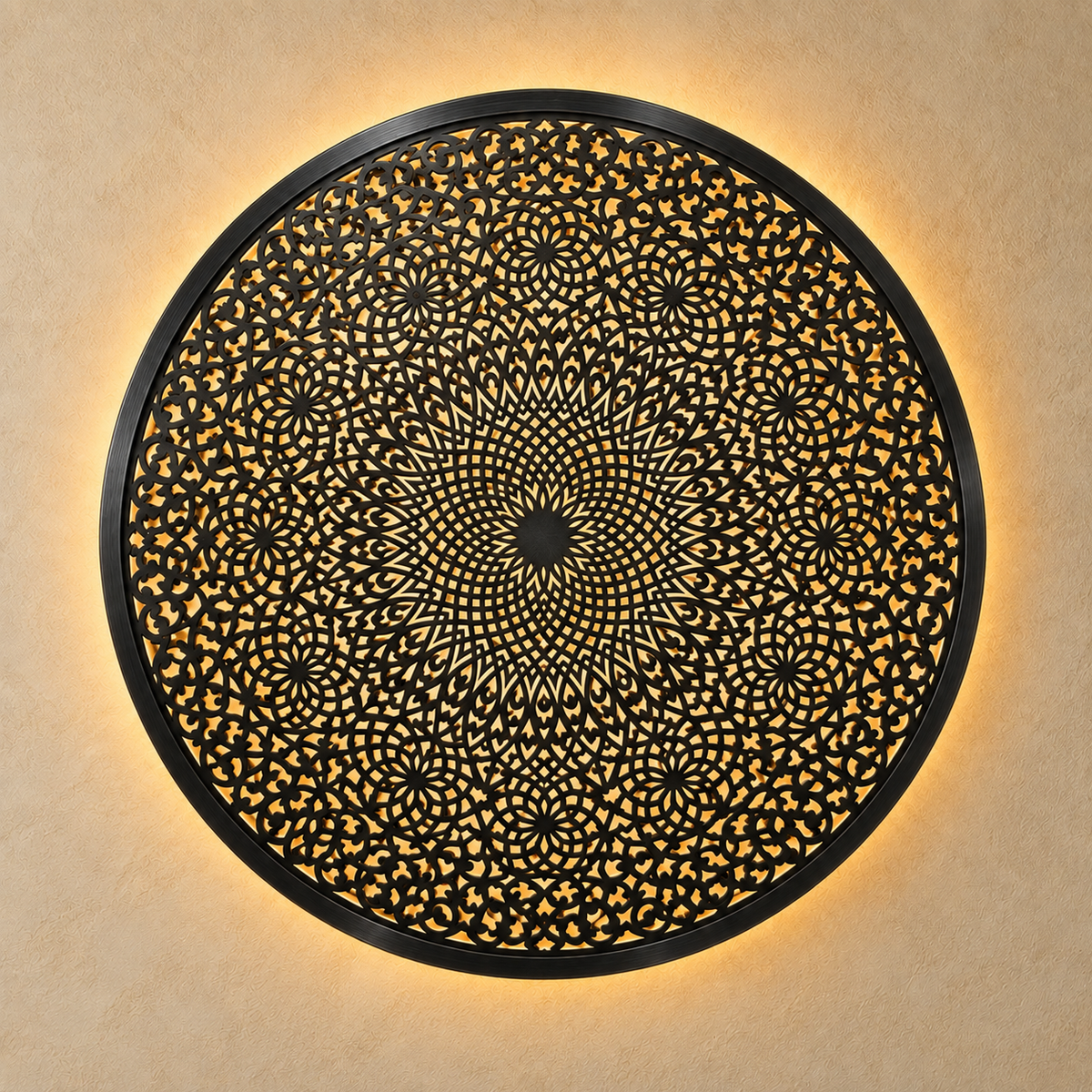 Round Moroccan wall lamp in matte black finish