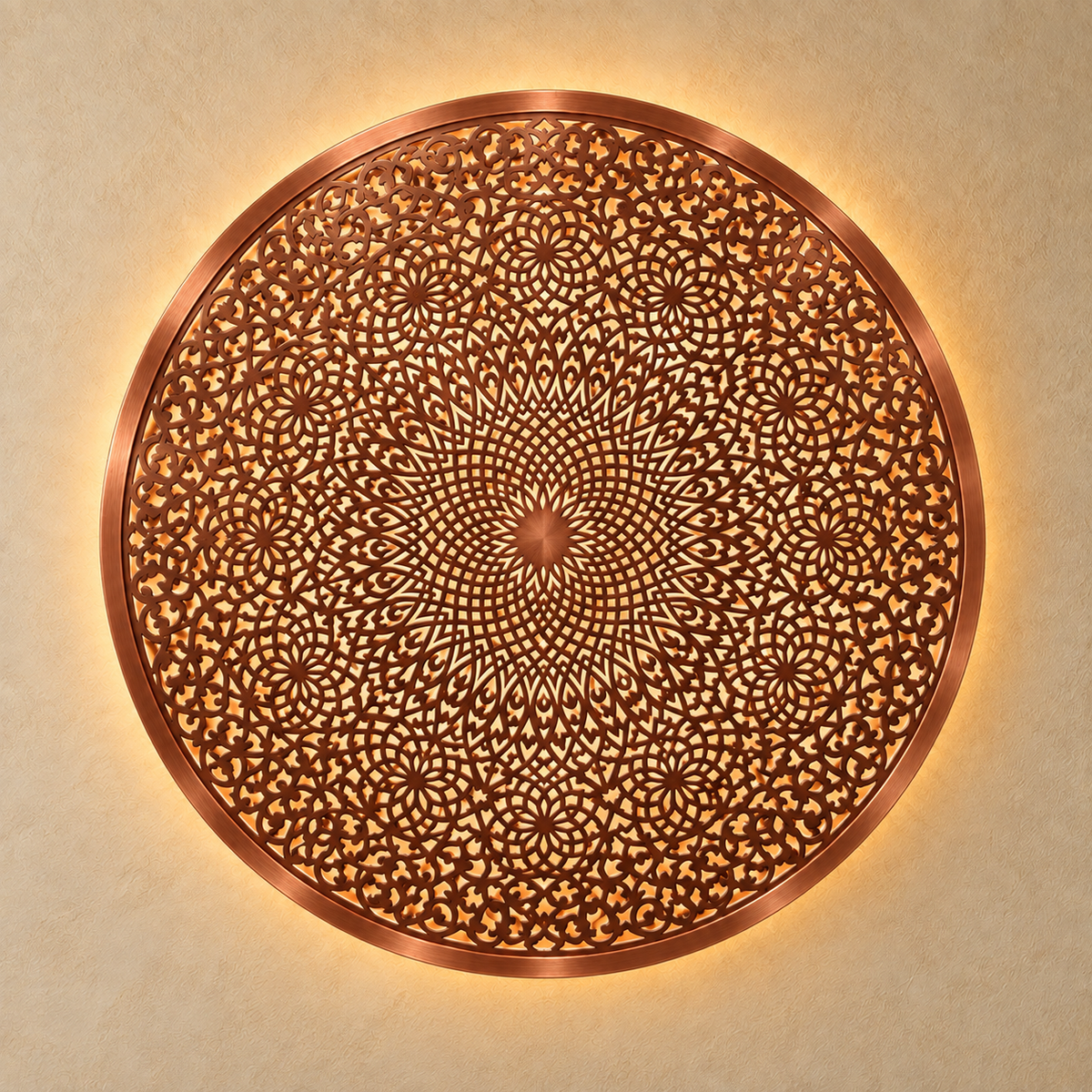 Round Moroccan wall lamp in brushed copper finish