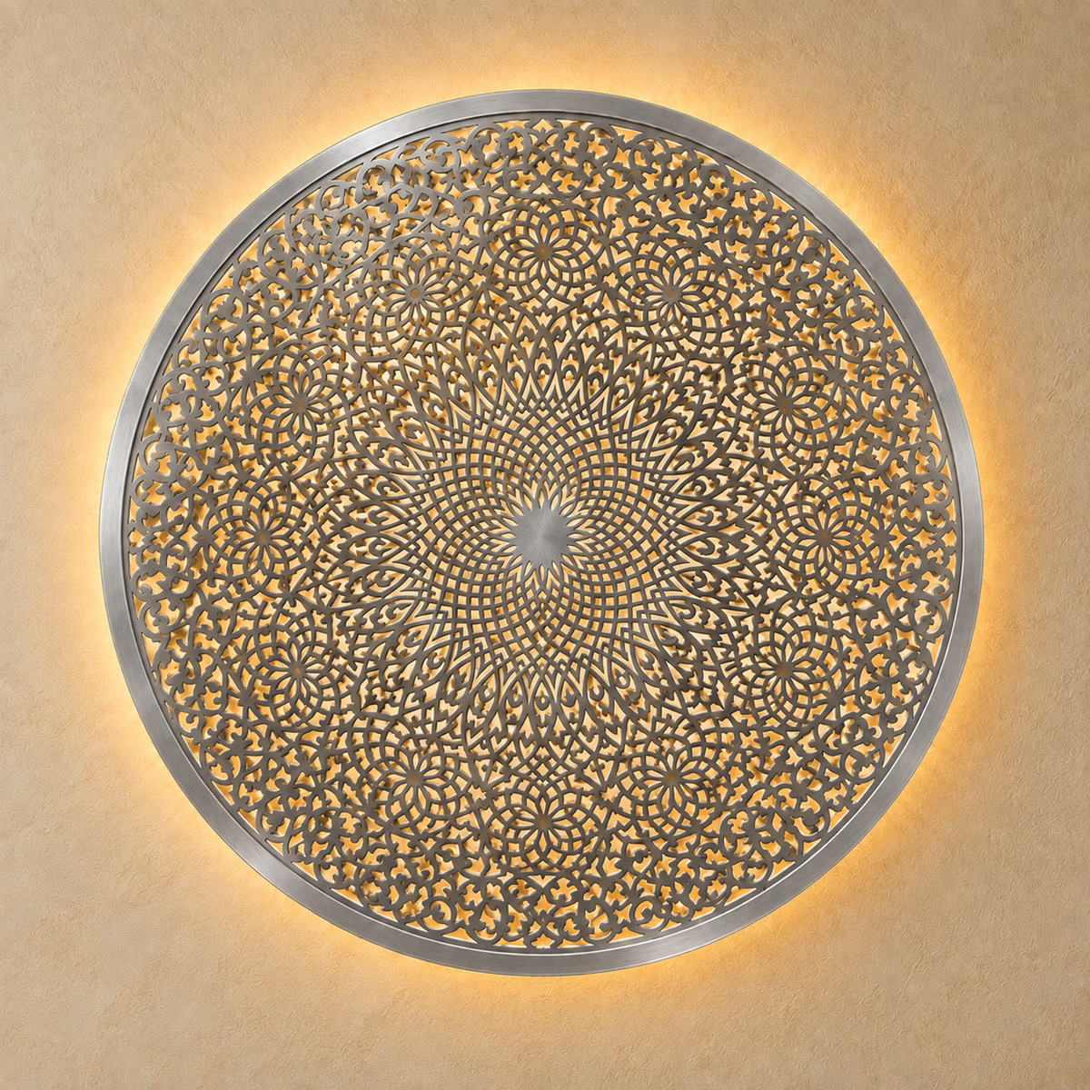 Round Moroccan wall lamp in brushed silver finish