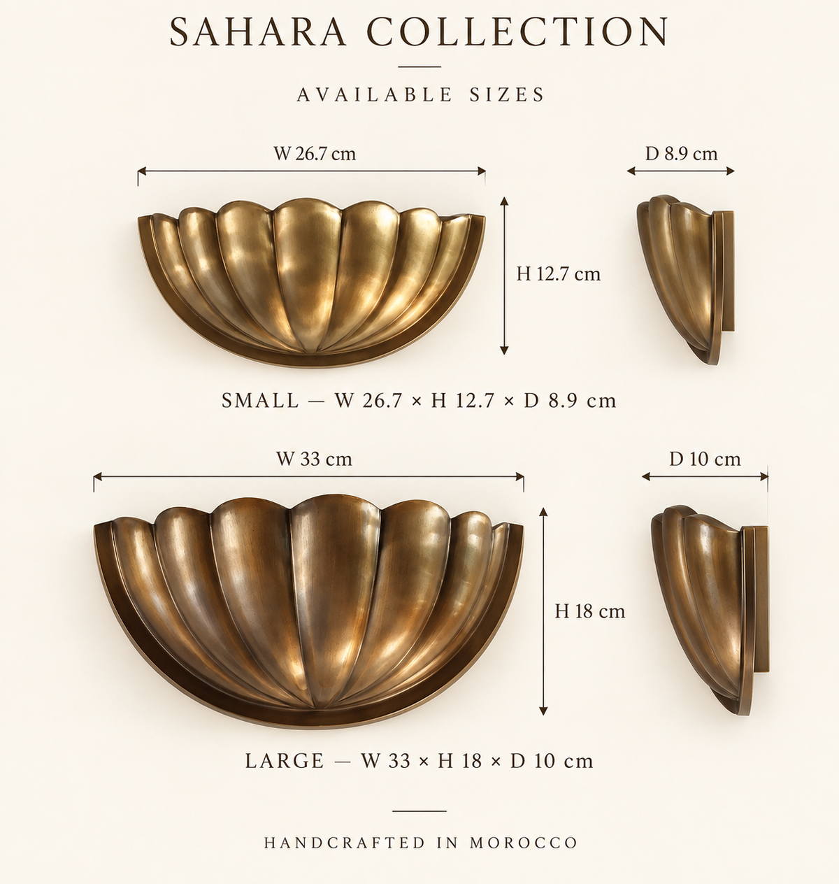 Scallop shell wall sconce size guide in centimetres