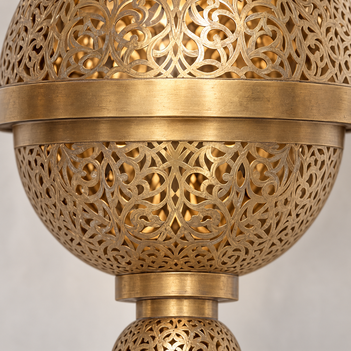 Close-up of hand-pierced Moroccan brass filigree