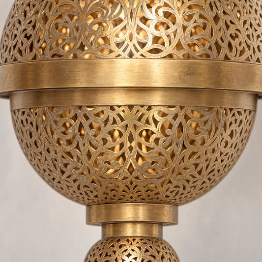 Close-up of hand-pierced Moroccan brass filigree