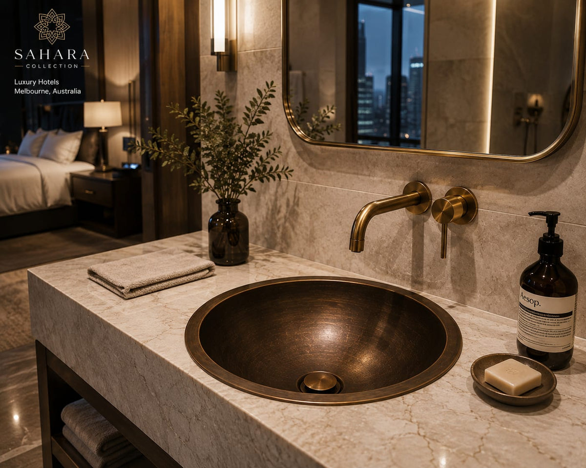 40cm solid bronze undermount basin in a luxury bathroom – Sahara Collection Australia