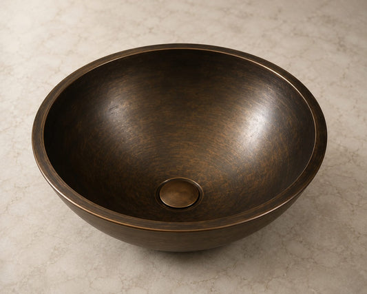 Handcrafted 40cm solid bronze undermount basin with aged patina – Sahara Collection Australia