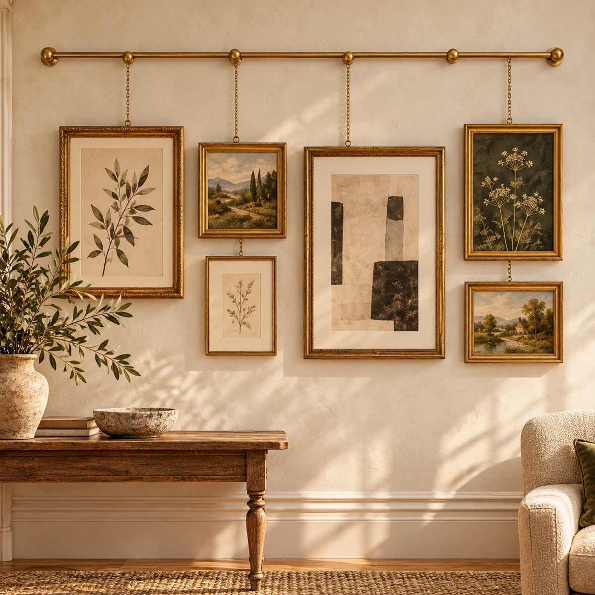 Unlacquered brass picture rail system in an Australian heritage home