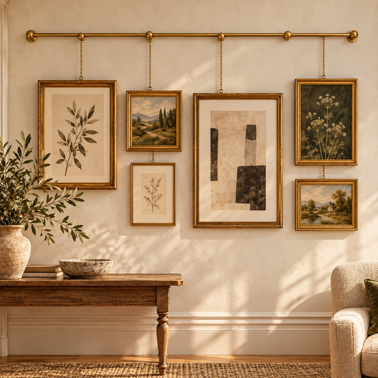 Unlacquered brass picture rail system in an Australian heritage home