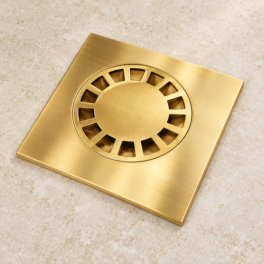 Handcrafted unlacquered brass square floor drain with removable cover