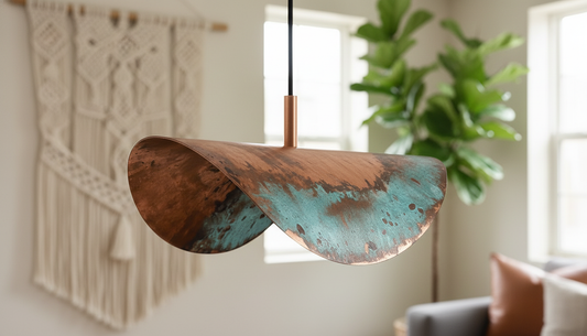 Modern Copper Pendant Light – Patina Sculptural Hanging Lamp | Luxury Handcrafted Moroccan Verdigris Ceiling Fixture